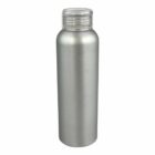 A tall, cylindrical silver aluminum bottle with a transparent plastic screw cap is shown against a white background.