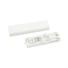 White travel case open to show a coiled USB cable and adapters inside.