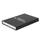 A black book or box with the text RENAULT E-TECH in white printed on the cover. Its positioned at an angle on a white background.