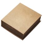 A brown, thick, closed scrapbook with plain, textured covers and visible page edges, displayed against a white background.