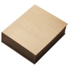 A thick, closed book with a plain brown cover and visible pages stacked at the edges, set against a plain white background.