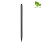 A sleek black pen with a minimalist design is centered on a white background. In the top right corner, theres a green symbol with the text CO2 NEUTRAL, indicating the pens environmentally friendly status.