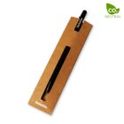 A brown cardboard pen holder showcasing a black pen with Deloitte written on both the holder and pen. In the top right corner, theres a green CO2 Neutral logo indicating environmentally friendly packaging.