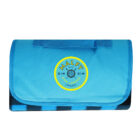A blue rectangular bag with a handle, featuring a yellow circular logo that reads Malfy Gin. The bag appears to be made of fabric and is neatly folded.