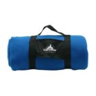 A rolled-up blue blanket with black carrying straps and a pocket displaying the Walt Disney Pictures logo in white.
