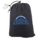 A black drawstring bag with Outdoor Doite written in blue letters on the front. The drawstrings are visible at the top.