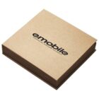 A closed, square, brown cardboard binder with the word emobile and a subtitle printed in black on the front cover.