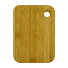 A rectangular wooden cutting board with rounded edges and a hole in the top right corner for hanging, displaying a natural wood grain pattern.