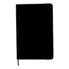 Silhouette of a closed notebook with rounded corners and an elastic band closure at the top right. A ribbon bookmark hangs from the bottom.