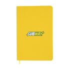 A yellow notebook with rounded corners, featuring the Subway logo in the center of the front cover. A yellow ribbon bookmark is partially visible at the bottom.