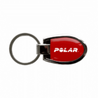 A silver and red keychain with an oval-shaped red part featuring the word POLAR in white. The keyring is attached on the left side of the keychain.