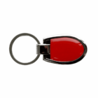 Keychain with a circular metal ring attached to a teardrop-shaped red and silver fob.