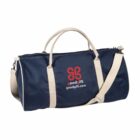 A navy blue duffel bag with beige handles and a beige adjustable shoulder strap. The bag features a red and white logo and the text goodgift and goodgift.com on its side.