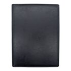 A closed black leather folder with a smooth, slightly glossy surface. The folder appears rectangular and has a minimalist design with no visible logos or embellishments.