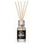 A small glass bottle labeled Coffee Shop with a silver cap contains wooden diffuser sticks. The bottle is filled with liquid, and the label features a coffee cup icon.