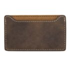 A brown leather wallet with visible stitching along the edges. The wallet has a single slot at the top, designed for holding cards or cash. The leather has a rugged, textured appearance.
