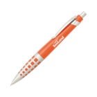 A retractable ballpoint pen with an orange body and silver accents. The pen features a checkered grip pattern and a metal clip. The brand name SeaLand is printed in white on the upper part of the pen.
