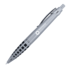 A silver ballpoint pen with a grid pattern on the grip and a clip on the top. It features the text Solverde and a circular logo near the top. The pen is angled slightly to the right against a white background.