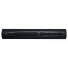 A black pen with a white outlined design is placed horizontally on a white background. The outline depicts the pens shape and clip.