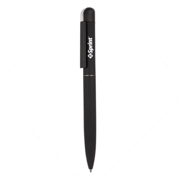 A sleek black pen with a silver tip and clip, featuring the word Sprint printed in white on the side of the cap. The pen is set against a plain white background.