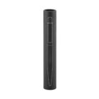 A sleek black cylindrical pen case with an outline of a pen design on its front. The case is upright against a plain white background.