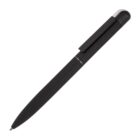 A sleek black ballpoint pen with a silver tip and a black clip is shown on a white background.