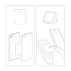 Illustrations showing the installation of a phone mount. Left: a metal plate attached to a phone case. Right: a phone being fixed onto a square magnetic mount on an air vent. Arrows indicate the placement of the phone onto the mount.