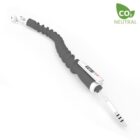 A flexible, gray CO2-neutral electronic device with a coiled handle and a digital display. The end has an extended, slender metal probe with black markings.