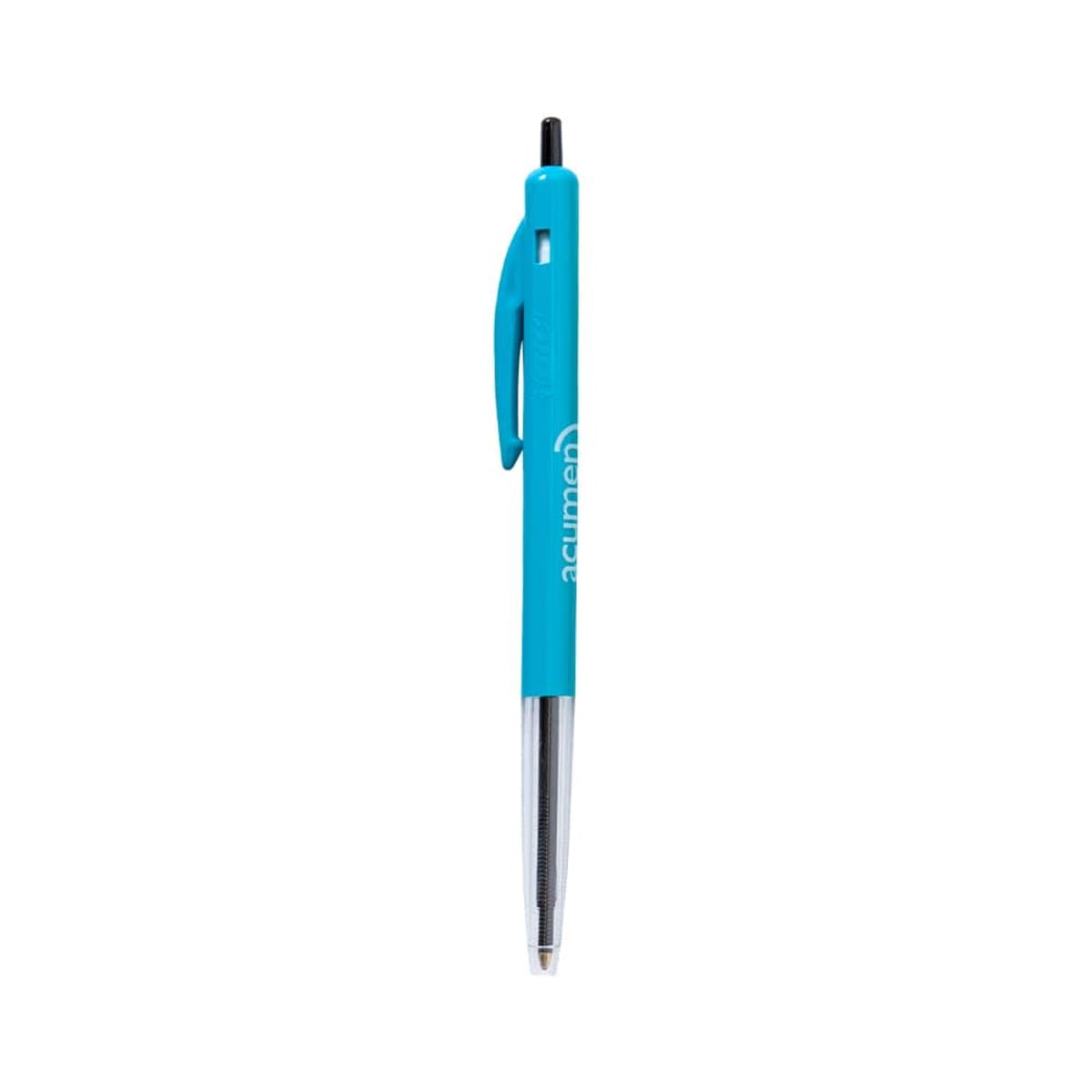 Blue retractable ballpoint pen with a clip, shown on a white background.
