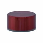 A metallic, red cylindrical cap with a flat top and a smooth, shiny surface. It has a dark circular base and appears to be intended for sealing a container or bottle.