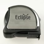A metallic tape measure case with a brushed silver finish and the brand name Eclipse printed in black. The case has a rounded design with black plastic accents, against a plain white background.