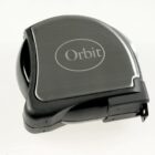 A black and silver Orbit tape measure with a sleek, curved design. The Orbit logo is prominently displayed on the side. The tape measure is set against a plain white background.