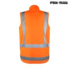 Bright orange high-visibility safety vest with reflective silver stripes, shown from the back. The stripes form a vertical and horizontal pattern. The words WORK-GUARD are in the top right corner.