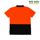 Bright orange and black short-sleeve work shirt with a collar, photographed from the back. Work-Guard Genuine Recycled logo in the top right corner.