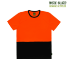 Bright orange and black color-blocked T-shirt on a plain background. The top half is orange, and the bottom half is black. The T-shirt has a black collar. Text reads WORK-GUARD GENUINE RECYCLED in the corner.