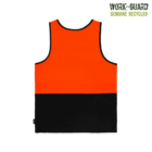 Bright orange and black sleeveless work vest with Work-Guard Genuine Recycled text in the top right corner.