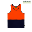 Bright orange and navy blue sleeveless top with WORK-GUARD GENUINE RECYCLED text in the top right corner.