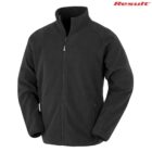 A black fleece jacket with a high collar, full zipper, and zipper pockets on both sides. The Result brand logo is in red at the top right corner. Jacket is displayed against a white background.