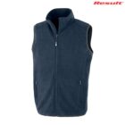 A sleeveless dark grey fleece vest with a full zip closure, two zipped side pockets, and a high collar. The brand logo Result is displayed in red in the top right corner.