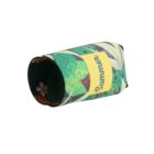 A small, cylindrical object with a green, tropical leaf pattern and a yellow label reading Summer. The interior shows a small flower illustration. The object is positioned on a white background.