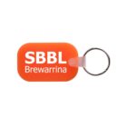 Orange rectangular keychain with rounded edges featuring white text that reads SBBL Brewarrina. The keychain is attached to a silver keyring.