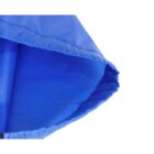 Close-up view of a bright blue fabric, possibly part of a hood or sleeve, showing stitching details and texture. The fabric is layered and slightly wrinkled, with folds creating depth and shadows.