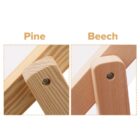 Comparison image showing close-ups of two wooden furniture joints labelled Pine and Beech. The pine joint displays a lighter color with visible grain patterns, while the beech joint is slightly darker with a smoother texture.