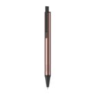 A sleek, copper-colored retractable pen with a black clip and grip. The pen has a minimalist design and is positioned vertically against a plain white background.