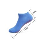 A blue ankle sock displayed at an angle with two measurement lines: one from the heel to the toe labeled 190mm, and another from the heels top to the ankle labeled 45mm. The socks sole features red dashed detailing.