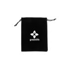 A black drawstring pouch with the white logo and text greenlife on the front. The logo features a circular design with petal-like shapes around a central droplet. The pouch is isolated on a white background.