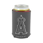 A soda can is placed inside a gray can cooler featuring a large A with a halo above it. The bottom of the cooler is labeled Kolder/MLBP 2012.