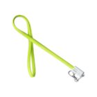 A bright green silicone dog leash with a loop handle, featuring a white plastic clip near the metal clasp. The clasp is designed for easy attachment to a collar. The leash is coiled in a loose loop.
