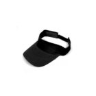 Black visor cap with adjustable strap, isolated on white background.