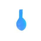 A blue balloon against a plain white background, deflated and lying flat.